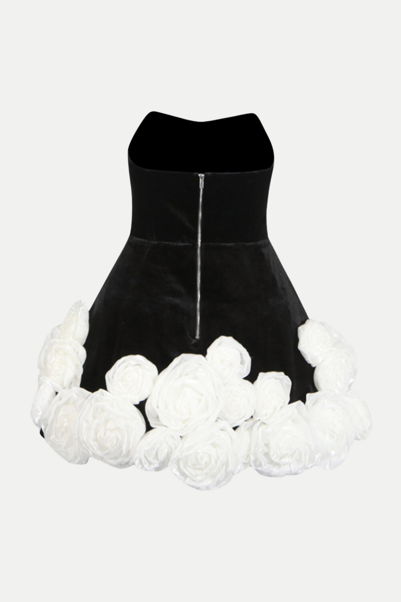 Sebast Flower Strapless Velvet Mini Dress - Black