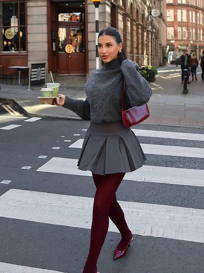 Autumn New Winter Loose Sweater High Collar Long Sleeves Female Short Pullover Lady High Street Knitwear