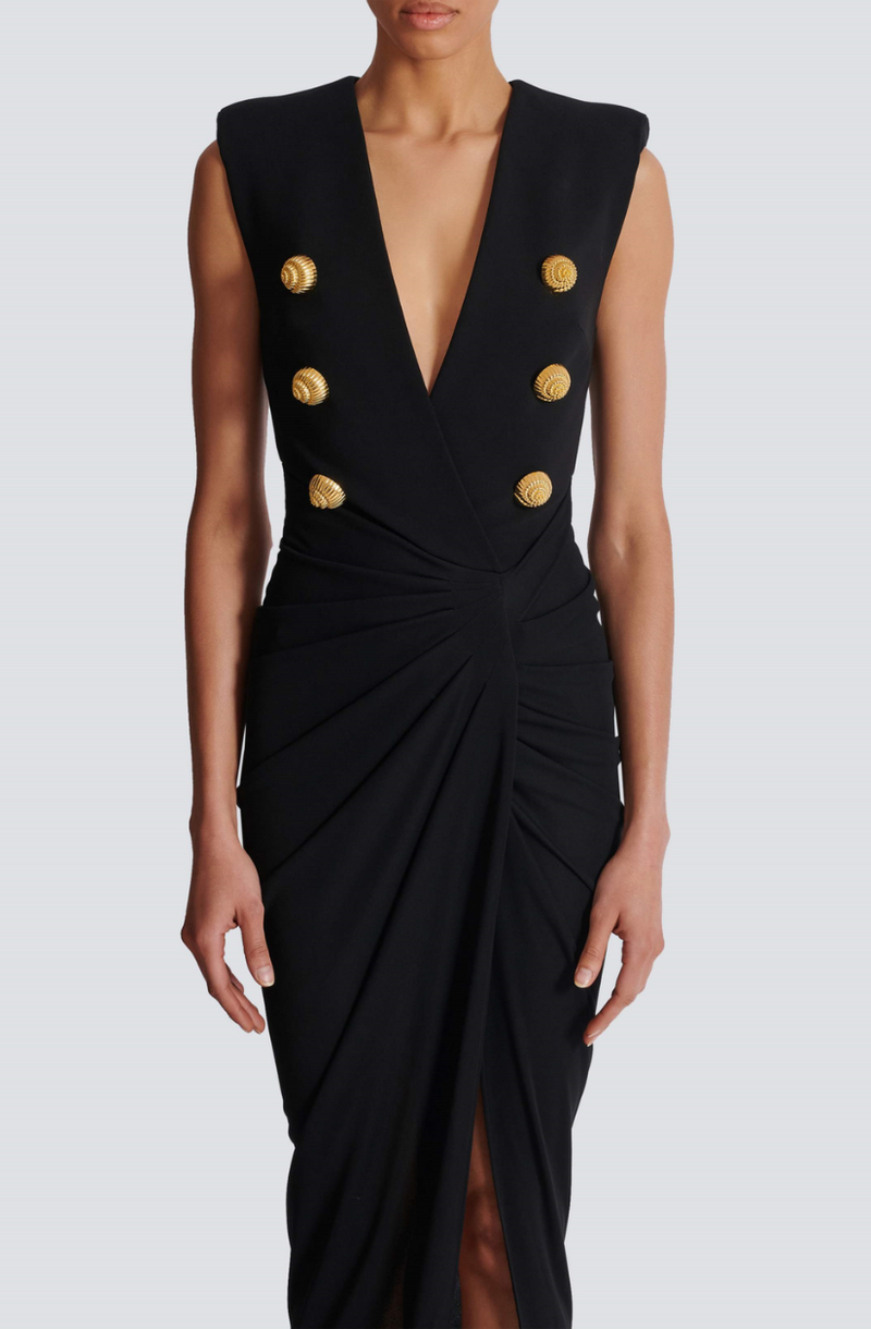Sedzi Deep-v Sleeveless Ruched Slit Maxi Dress
