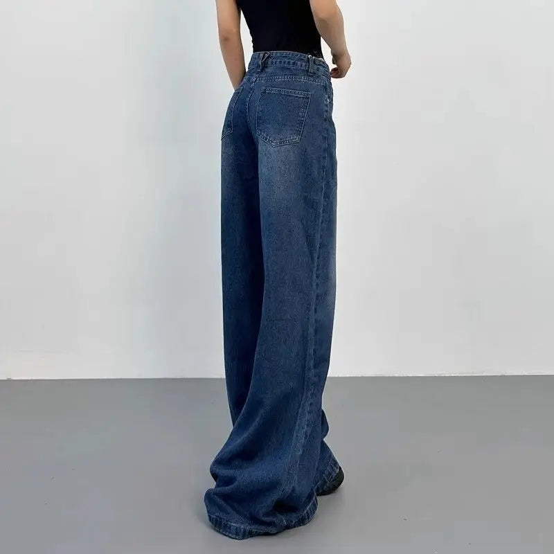 Retro American Plus Straight Leg Jeans Washed and Versatile Gothic Harajuku Loose Fit High Waisted Jeans Y2k Pants