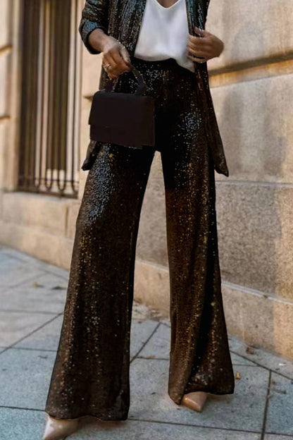 Sequin Long Sleeve Blazer Flare Long Pants Set