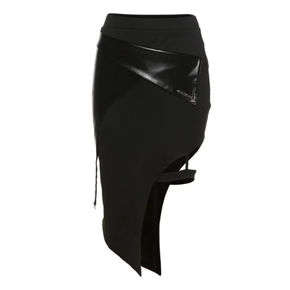 Black Elastic Style Fashionable Simple Handsome Cool Slit Waist Skirt