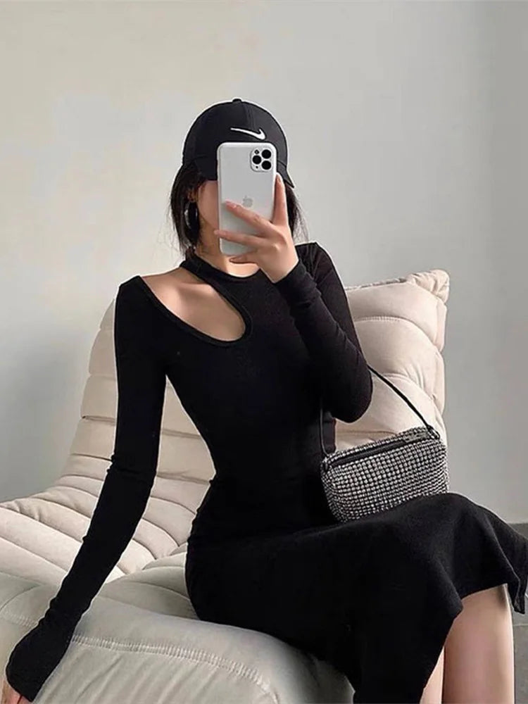 Cut Out O-neck Long Midi Dresses
