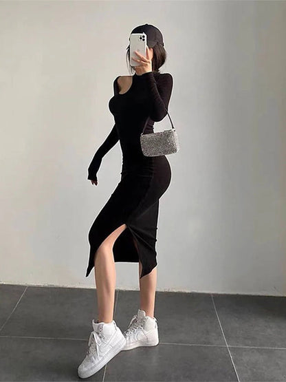 Cut Out O-neck Long Midi Dresses
