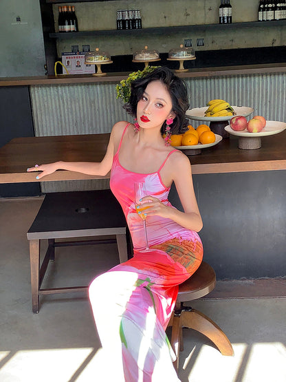 Pink Peony Mermaid Maxi Dress