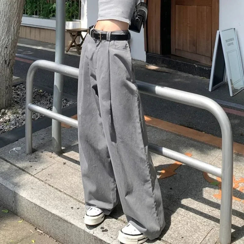 Gray Suit Pants for Oversized Korean Slack Classic Trousers Office Palazzo Loose