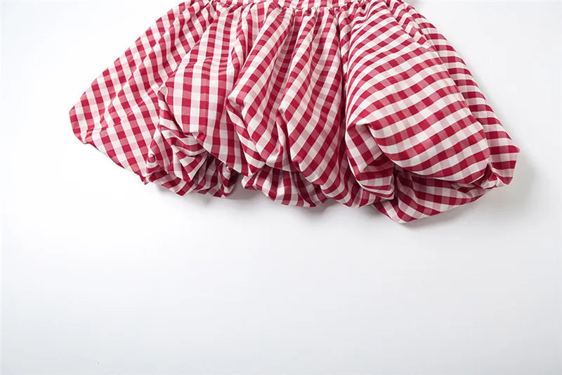 Spring Summer Plaid Tops for Strapless Off Shoulder Backless Ruched Red T-shirt Sleeveless Tees Top
