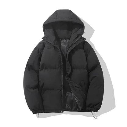 Puffer Jacket High Neck Hooded Zipper Design Cotton-padded Coat