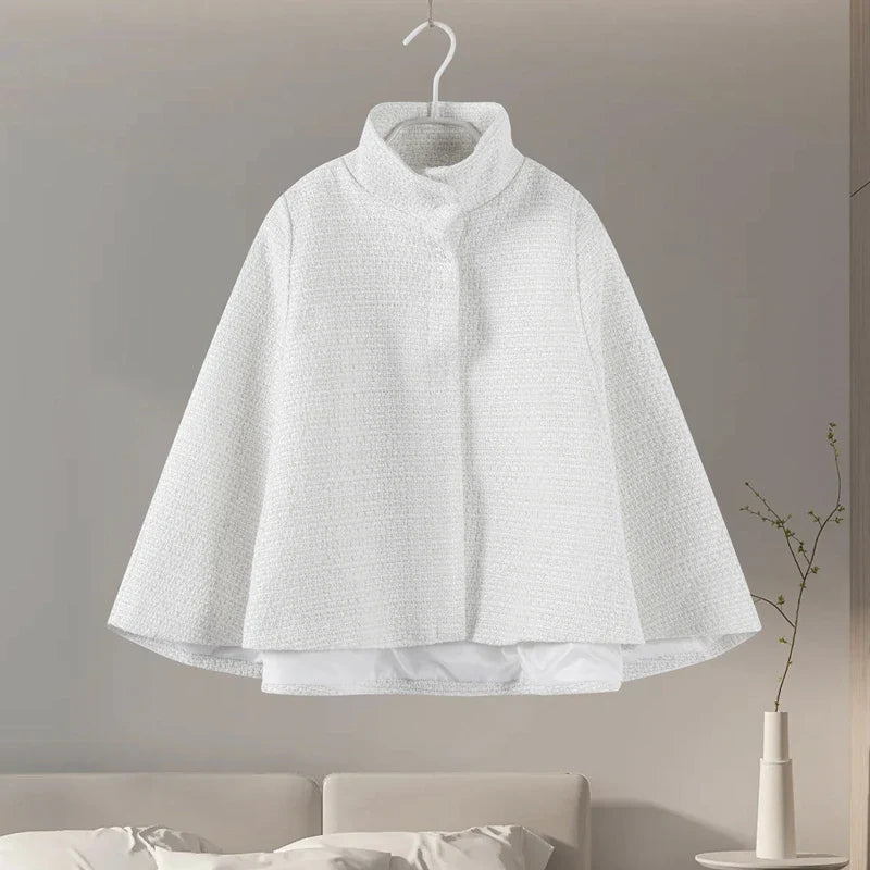 Cloak Loose High Neck a Line Hidden Button Coats Female Spring New Soft Cloaks Lady