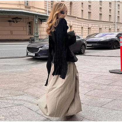 Autumn Print Trousers Elastic Waist Foot Binding Dropped Pants Wide Leg Pleated Lady Patchwork New
