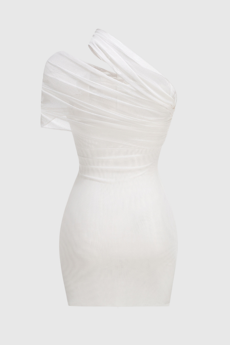 Sheadia One Shoulder Mesh Ruched Mini Dress