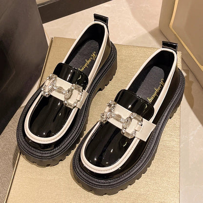 Rhinestone Mix Color Chunky Thick Bottom Non-slip Shiny Flats Loafers