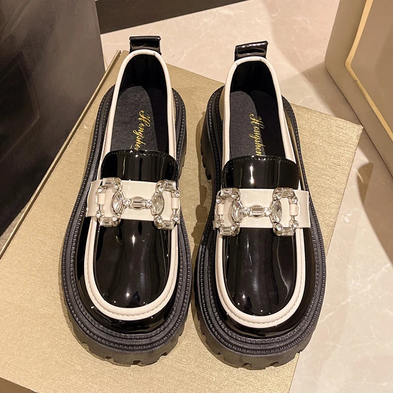 Rhinestone Mix Color Chunky Thick Bottom Non-slip Shiny Flats Loafers