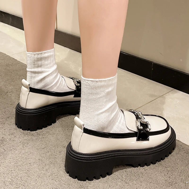 Rhinestone Mix Color Chunky Thick Bottom Non-slip Shiny Flats Loafers