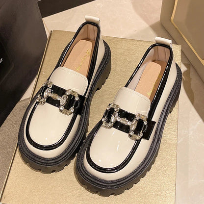 Rhinestone Mix Color Chunky Thick Bottom Non-slip Shiny Flats Loafers