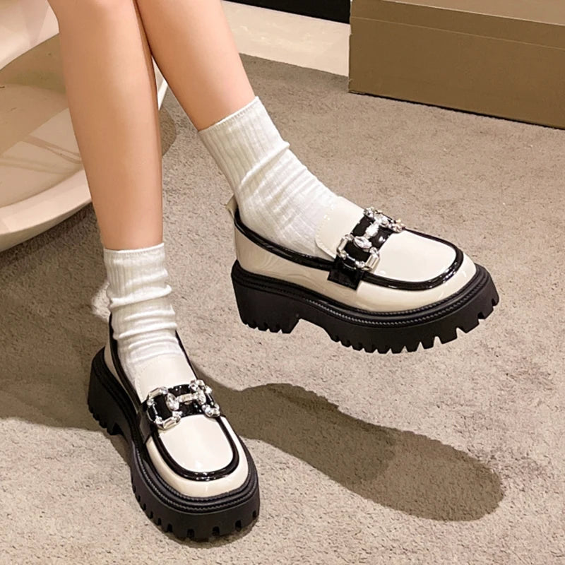 Rhinestone Mix Color Chunky Thick Bottom Non-slip Shiny Flats Loafers