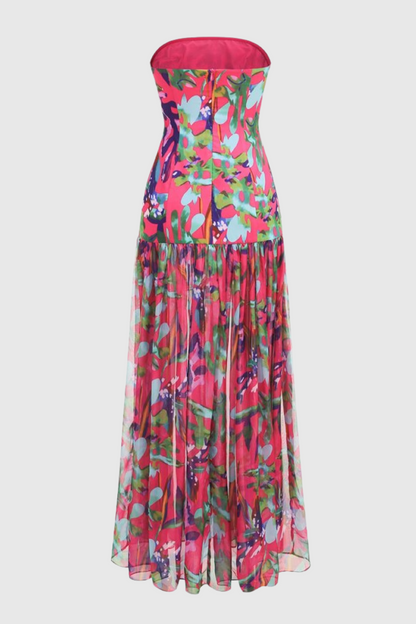 Shmaka Print Strapless Slit Maxi Dress - Purple