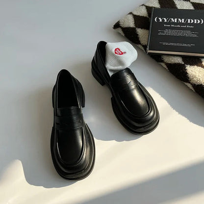 Shallow Mouth Round Toe Black Flats British Style Oxfords Sneakers Loafers