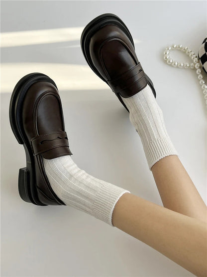 Shallow Mouth Round Toe Black Flats British Style Oxfords Sneakers Loafers