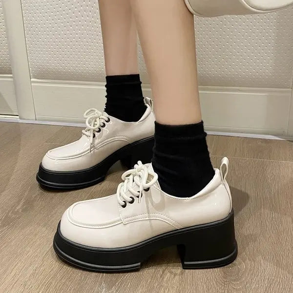 Fur Round Toe Black Flats British Style Oxfords Platform Sneakers Loafers