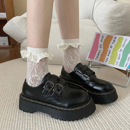 Fur Round Toe Black Flats British Style Oxfords Platform Sneakers Loafers