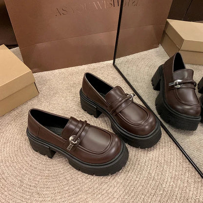 Fur Round Toe Black Flats British Style Oxfords Platform Sneakers Loafers
