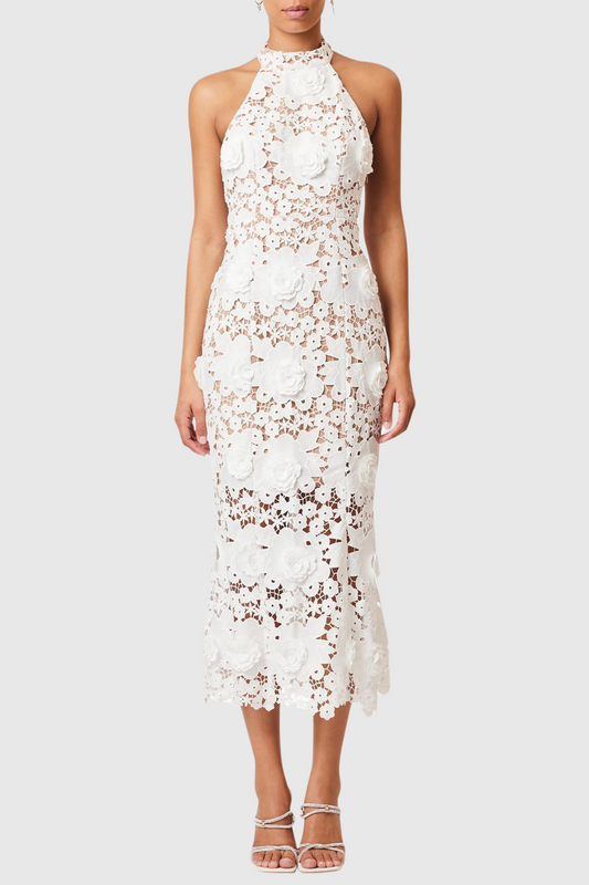 Shyheim Appliqué Lace Halter Midi Dress