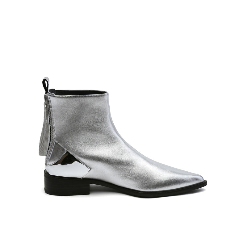 Jady Rose | Silver Back-zip Leather Ankle Boot