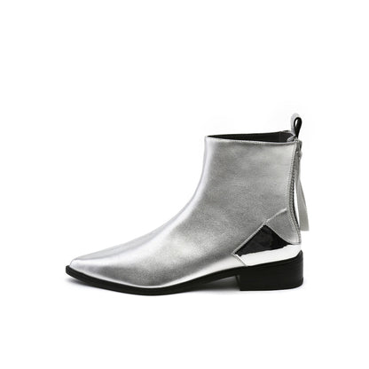 Jady Rose | Silver Back-zip Leather Ankle Boot