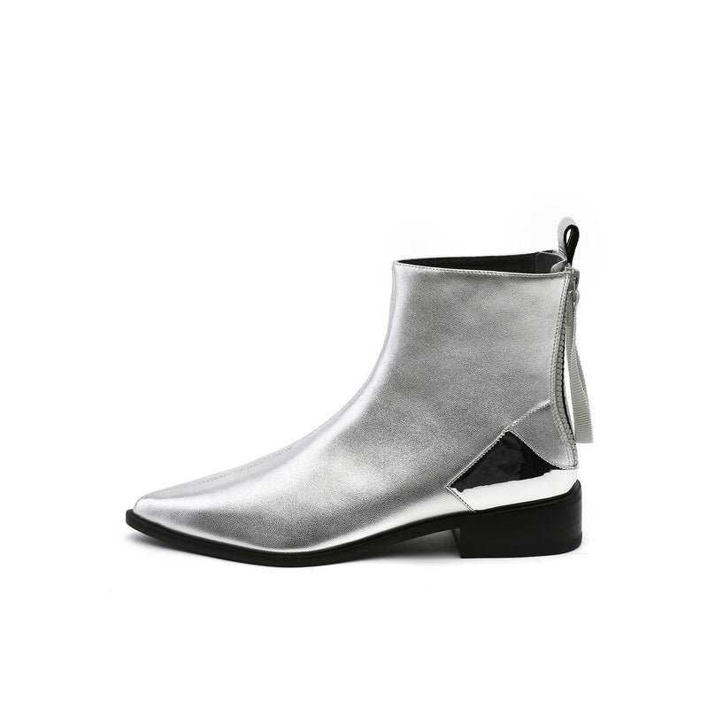 Jady Rose | Silver Back-zip Leather Ankle Boot