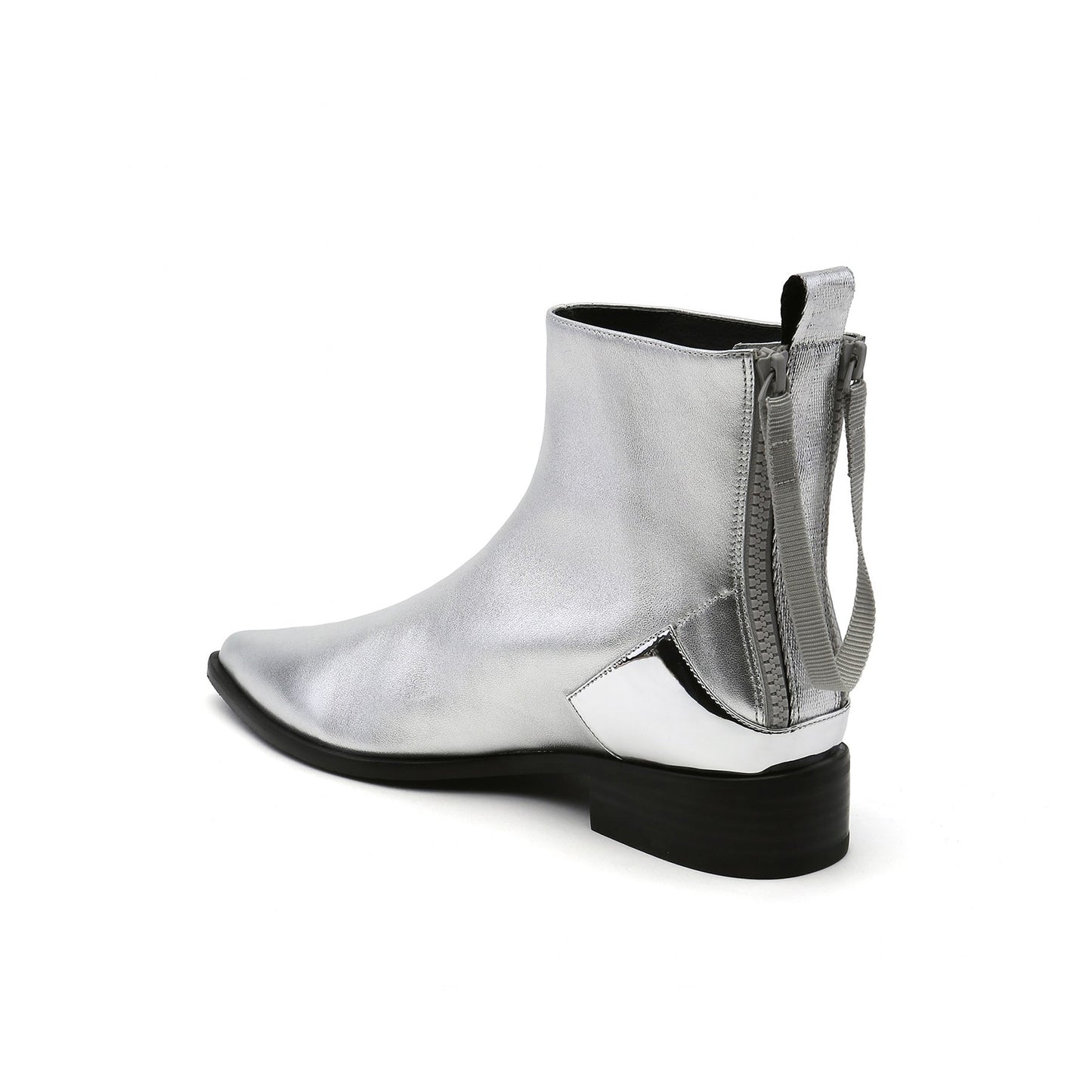 Jady Rose | Silver Back-zip Leather Ankle Boot