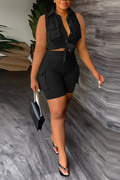 Sleeveless Cargo Tops Shorts Suits