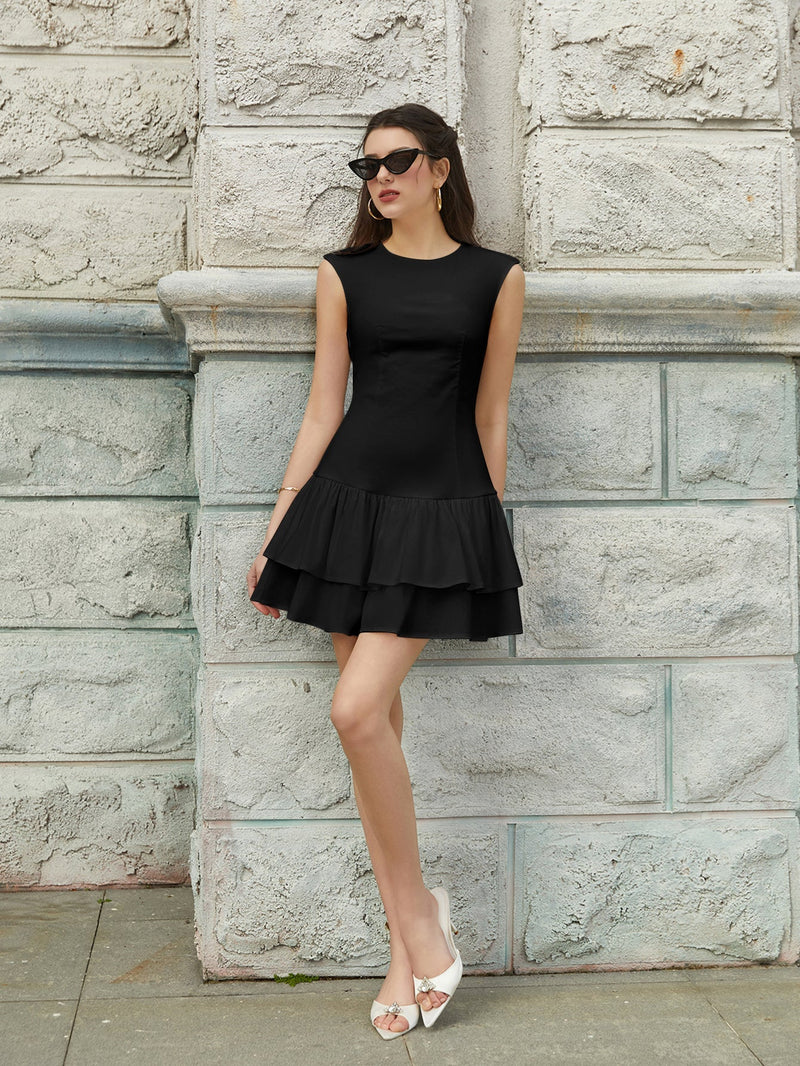 Sleeveless Pleated Hem Ruched Dress