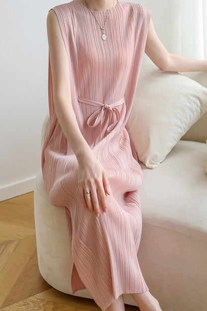 Sleeveless Ruched Lace-up Midi Dress