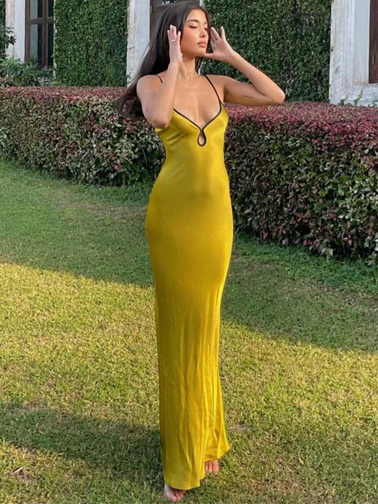 Sleeveless Backless Patchwork Lace Up Cut Out Maxi Beach Outfit Midi Dresses