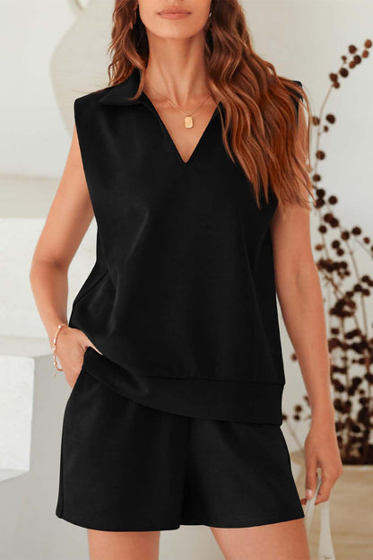 Sleeveless Sweatshirt Shorts Two Piece Set