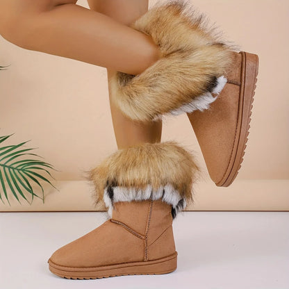 Faux Fur Mid-calf Thermal Plush Lined Flat Outdoor Snow Boot