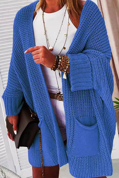 Color Bat Sleeve Open Front Cardigan