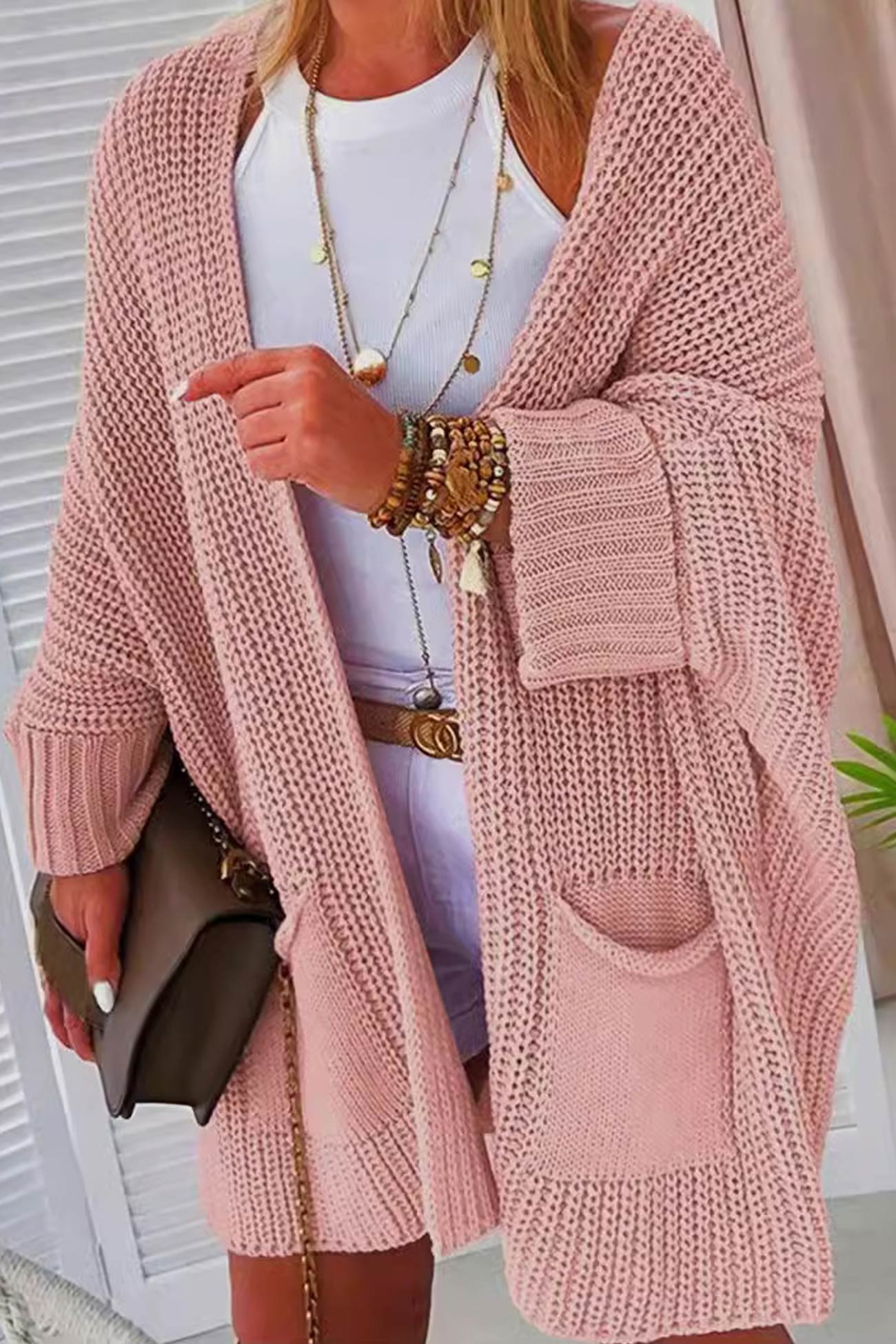 Color Bat Sleeve Open Front Cardigan