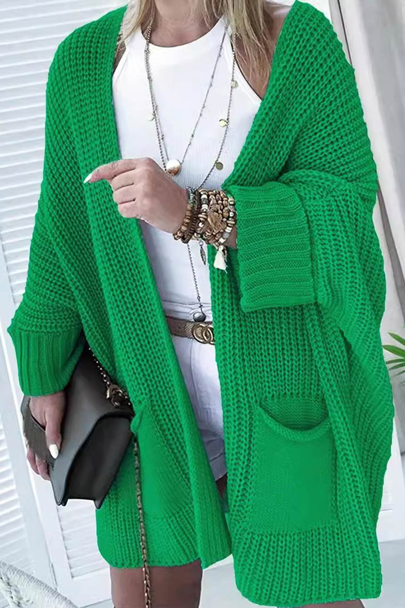 Color Bat Sleeve Open Front Cardigan