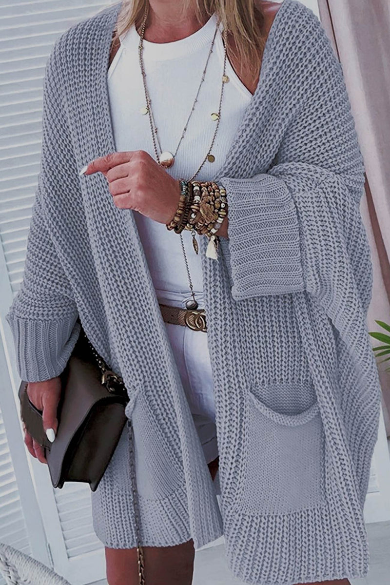 Color Bat Sleeve Open Front Cardigan