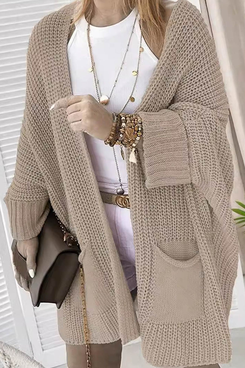 Color Bat Sleeve Open Front Cardigan