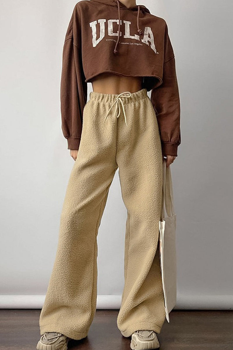 Color Elastic Waist Polar Fleece Pants
