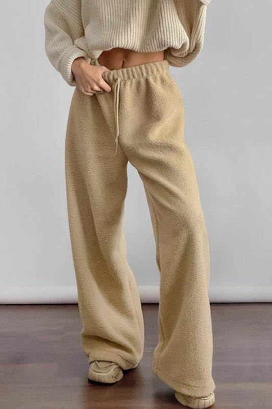 Color Elastic Waist Polar Fleece Pants