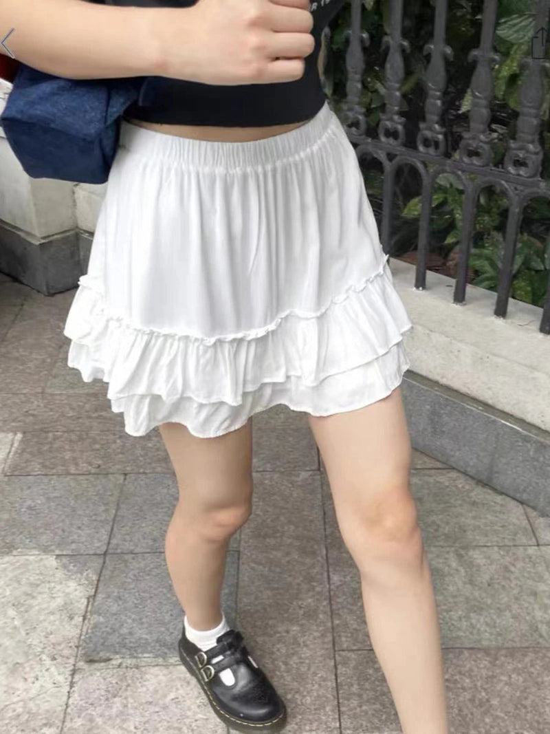 Dressbetty - Color Drawstring Fold High Waist Mini Skirt