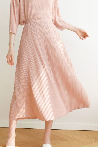 Color Full Pleated High Waist Skirt