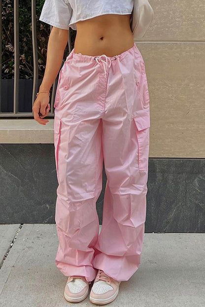 Color High Waist Cargo Pants