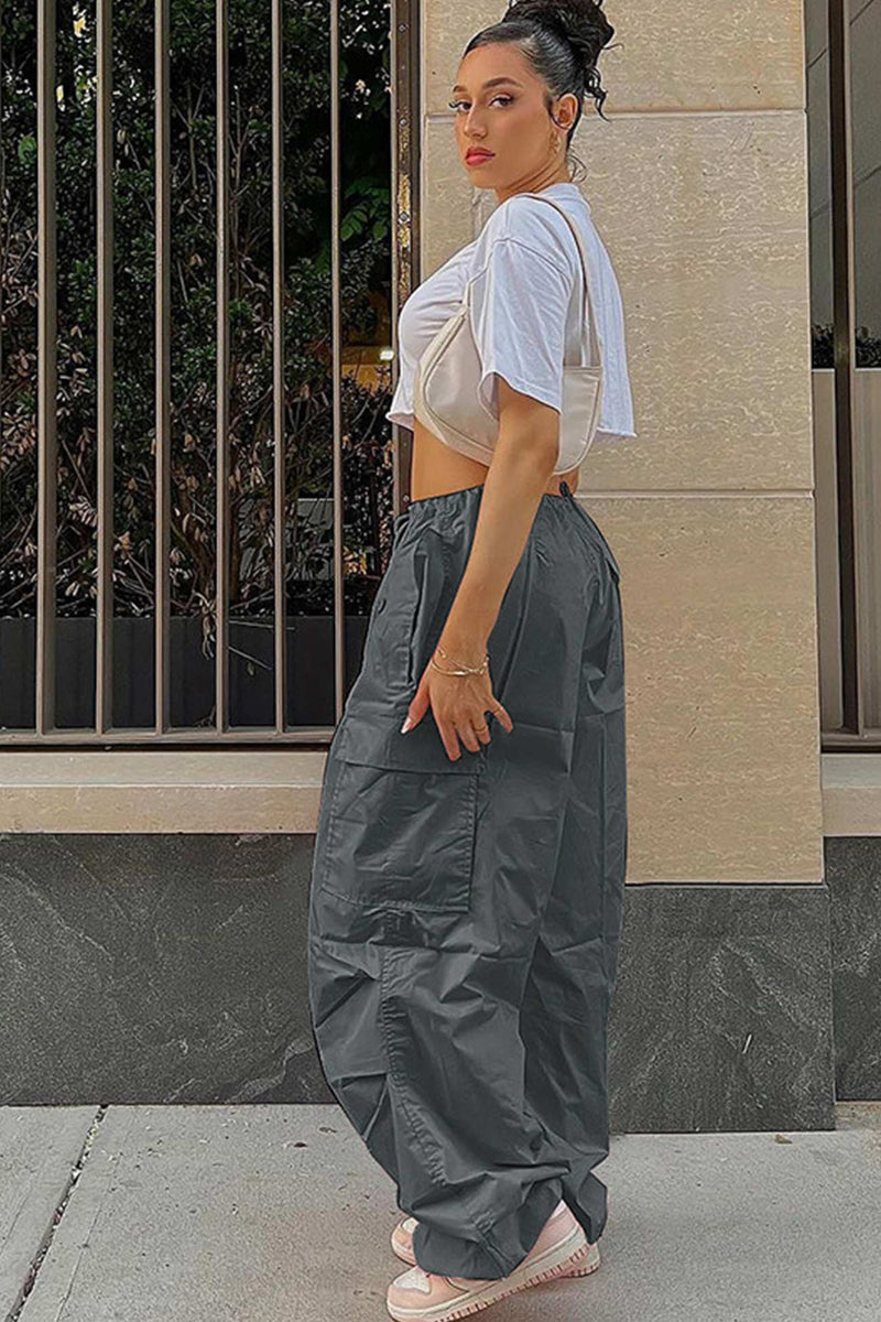Color High Waist Cargo Pants