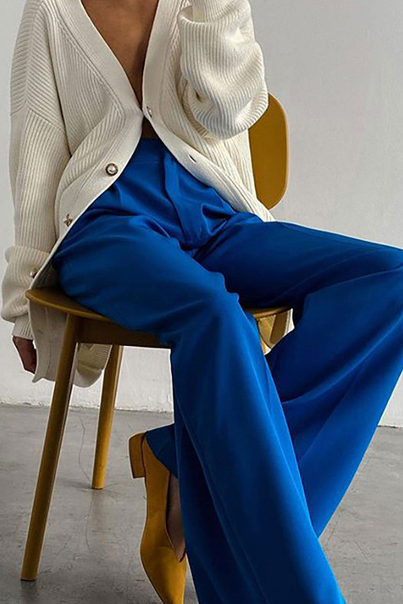 Color High Waist Loose Suit Pants