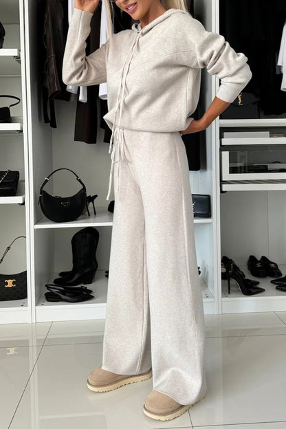 Color Hooded Sweatshirt Wide-leg Outfit Set